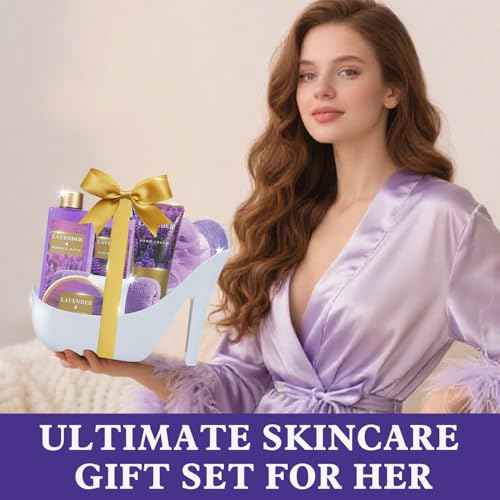 Gifts For Women, Spa Gift Basket for Women? 9 Piece Set of Lavendar Home Spa Set, Bath Gift Set, with Shower Gel, Shea Butter and Body Lotion, Anniversary Christmas Basket Gifts for Mom, Wife