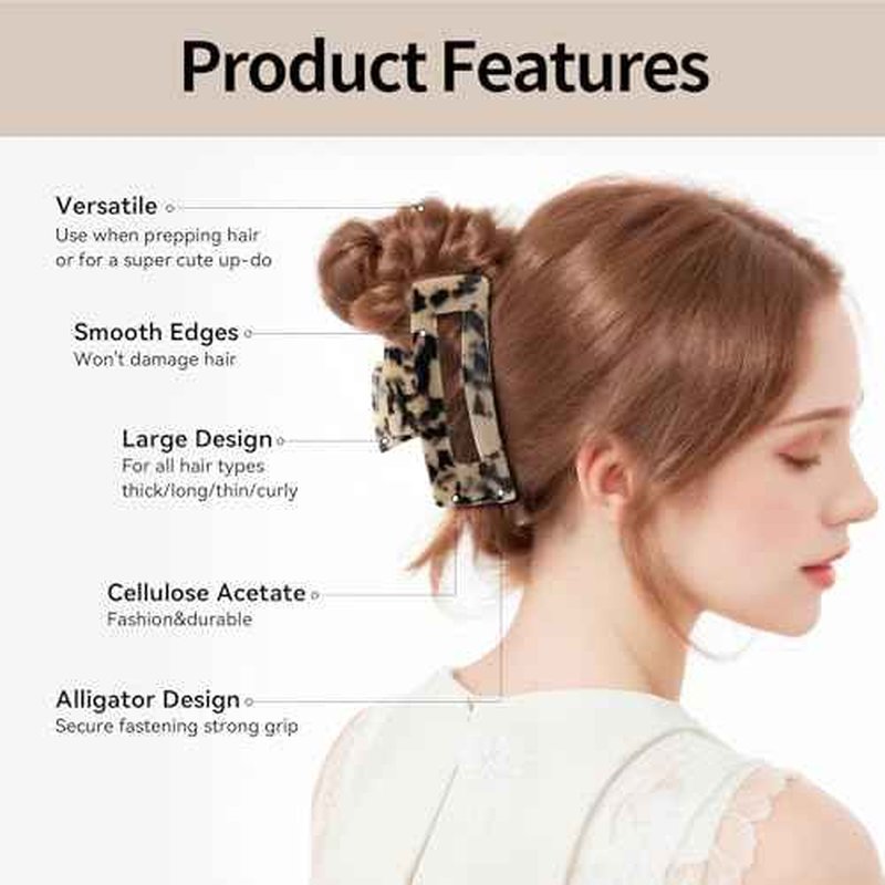 Large Hair Claws Clips, Hair Clips for Women, Acetate Claw Clips Hold Non-Slip, 4.33¡°Jaw Clip Big Barrettes Stylish Hair Accessories for Thick/Nomal/Thin Curly Hair, 2Pack (Black Brown)