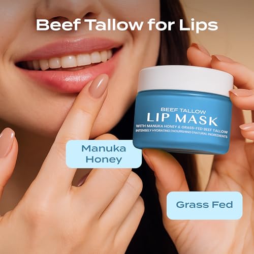 Body Restore Grass Fed Beef Tallow Lip Mask, Manuka Honey ? Christmas Stocking Stuffers, White Elephant, Hydrating Moisture, Travel Essentials, Self Care, Birthday Gifts for Women, Men ? Peppermint