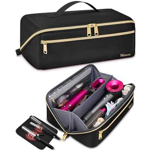 Mancro Hot Hair Tools Travel Bag with Separate Heat Resistant Mat, Large Capacity Wide-open Pouch, Hair Accessories Organizer for Flat Irons, Straighteners, Curling Iron,Travel Essentials for Women