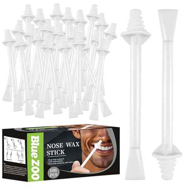 100Pcs Nose Wax Sticks Applicator with Disposable Spatulas for Nostril Cleaning Ear Face Eyebrow Mustache Hair Removal for Men Women, Painless, with Delicate Packing Box for Gift, BlueZOO