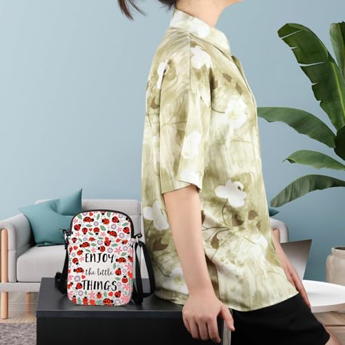 WCGXKO Ladybug Lover Gift Ladybug Party Favors Enjoy the Little Things Zipper Crossbody Purses Bag Messenger Bag (LITTLE THINGS CR)