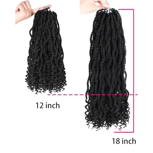Wavy Senegalese Twist Crochet Hair 12 Inch Crochet Hairs for Black Women Pre-twisted Kids Crochet Hair 6 Packs Braids Wavy Ends Synthetic Hair Extension(1B#, 12 Inch£©