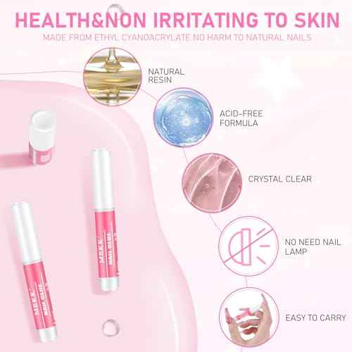 MEKK Nail Glue,Super Strong & Long-Lasting Nail Glue for Acrylic Nails,Press Ons & Nails Tips,Professional Adhesive for Nail Art Supplies,0.07OZ/PCS (12PCS)