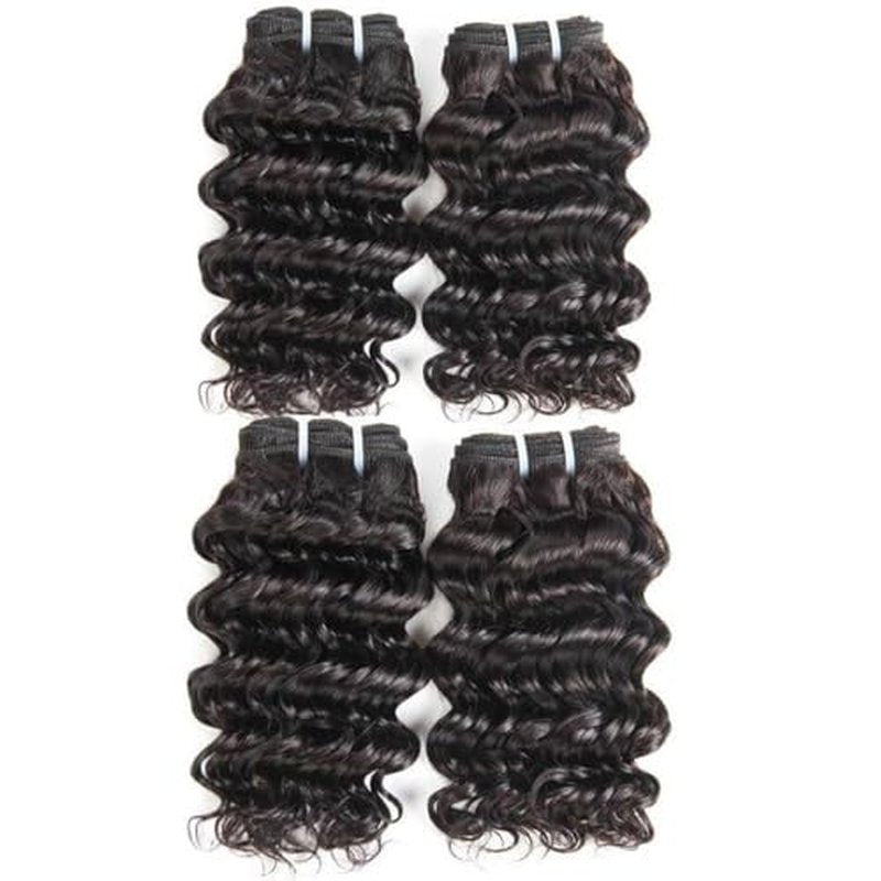 Brazilian Body Wave/Water Wave/Deep Wave/Funmi/Human Hair Bundles Unprocessed Human Hair Natural Black(Deep Wave, 14" 4 Bundles)