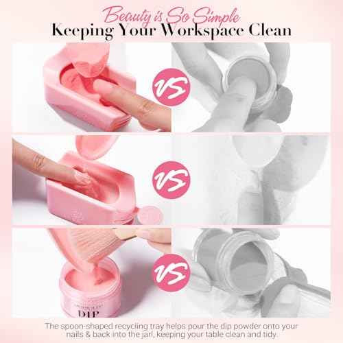 AZUREBEAUTY Dip Powder Recycling Tray System, Triple Layer Recycling Case Nail Dip Powder Container with Nails Tool Nail Brush Glass Nail File, French Nail Art Manicure Essential Tool