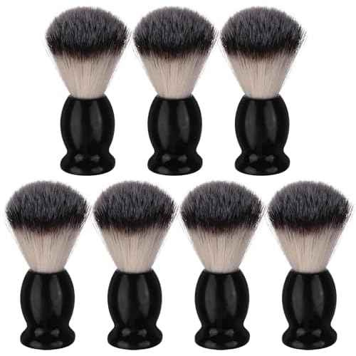 7Pcs Men Shaving Brush Wood Handle, Professional Salon Tools Hand Crafted Shaving Brush Wood Handle Black Wood Handle Shave Brushes Handmade Nylon Hair Brush for Men