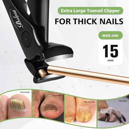 BALUCA Ergonomic Nail Clipper for Seniors - Toenail Clipper for Thick Toenails and Fingernails, Long Handle Nail Clippers with Catcher, Precision Nail Trimmer for Men and Women - Black