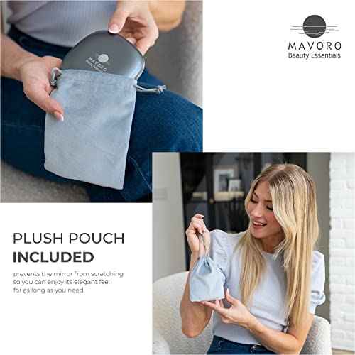 Mavoro LED Lighted Travel Makeup Mirror | 1x/10x Magnification | Rechargeable USB-C | Pocket & Purse Portable Lighted Travel Makeup Compact Mirror, Touch Sensor (Graphite Grey)