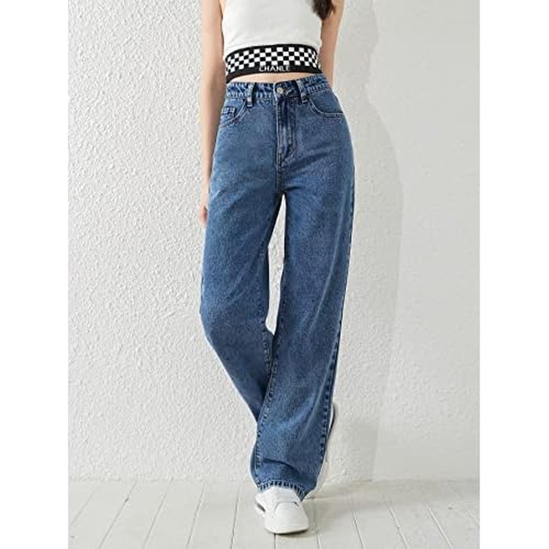 SweatyRocks Girl's Casual High Waist Solid Denim Pants Stretchy Flare Leg Jeans with Pocket