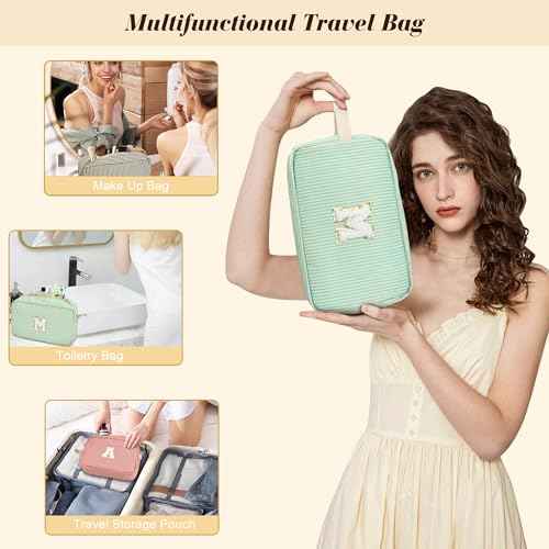 Travel Makeup Bag Christmas Gifts for Women Girl Teens, Personalized Initial Makeup Bag for Cute Teen Girls, Preppy Stuff Toiletry Bag Cosmetic Bag, Teen Girls Gift Trendy Stuff, Letter K