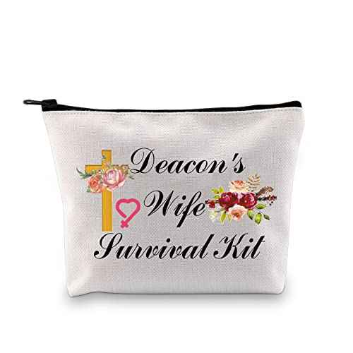 PXTIDY Deacon's Wife Survival Kit Pastor Wife Cosmetic Pouch Bible Study Deacon Spouse Gift Christian Deacon Toiletry Bag Deacon Mom Mother¡¯s Day Gift (beige)