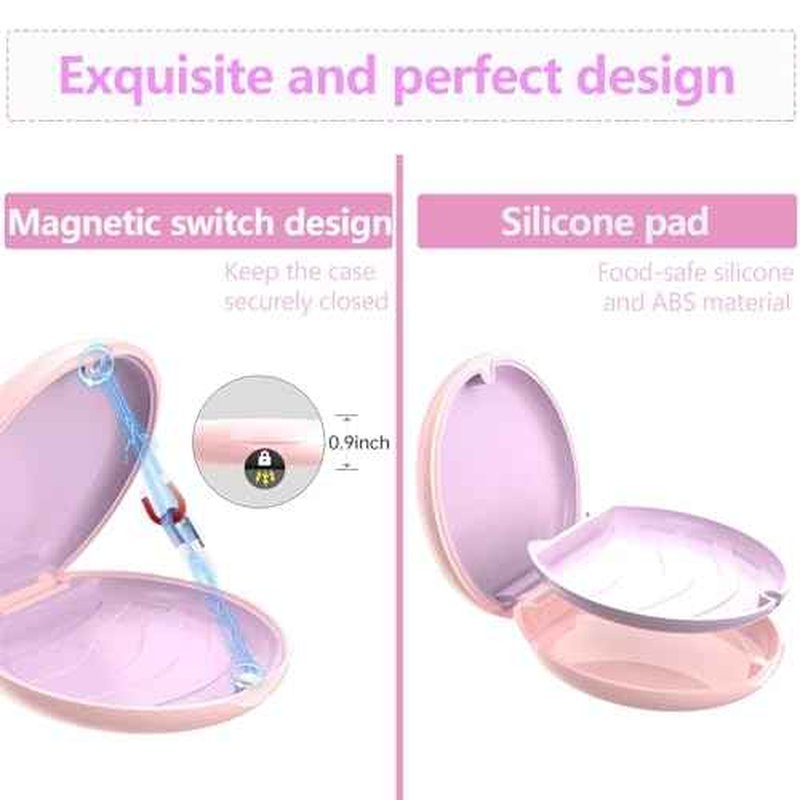 Retainer Case, Slim Aligner Cases for Invisalign, Mouthguard Case with Removal Tools& Aligners Chewies& Brush, Removable Inner Tray Silicone for Easy Cleaning (Pink)