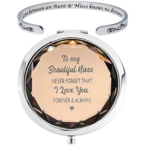To My Niece Gifts from Aunt, Niece Compact Mirror Champagne, Bracelet Cuff for Birthday Christmas Graduation
