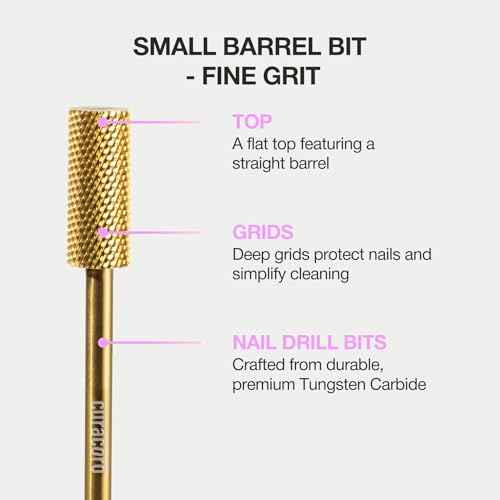 Curacoro Nail Drill Bits 3/32'' - Small Barrel Carbide Bit (Fine) for Professional Finish, Gently Remove, Buff & Polish Gel Nails, Nail Art Pedicure Manicure Salon & Home