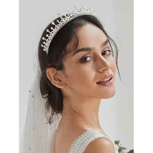 SWEETV Princess Tiara for Women, Crystal Wedding Tiaras for Bride, Silver Crown for Birthday Quinceanera Pageant Party Prom,Costume Hair Accessories Gift