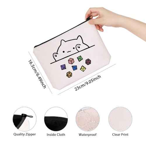TSOTMO Cat Throwing Dice Bag of Holding Zipper Pouch Gamer Dice Game Makeup Bag Funny Gaming Gift for Women