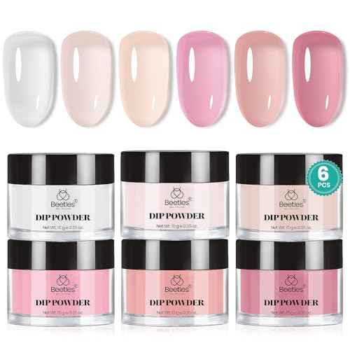 Beetles Dip Powder Nail Kit, 6 Colors Jelly Pink Nude Milky Translucent Powder Dipping Set for All Seasons, Manicure DIY Art at Home, No Need Nail Lamp Cured Gifts for Women