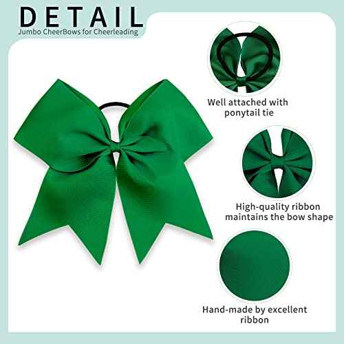 Oaoleer 21PCS 8" Large Cheer Bows Forest Green Bows Jumbo Cheerleader Bow with Ponytail Holder Elastic Band Handmade for Cheerleading Teen Girls College Sports