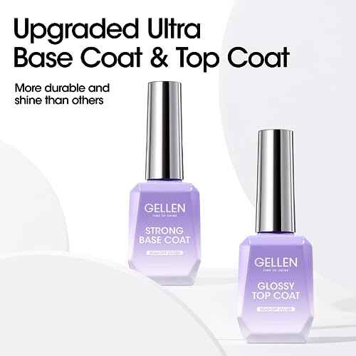 GELLEN Gel Top Coat and Base Coat 2 Pcs 18ml Superior Base Coat Top Coat Set No Wipe Soak Off Ultra Glossy Top Coat Gel Nail Polish UV LED Clear Nail Polish Long Lasting for 28+ Days