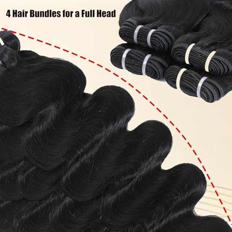 Human Hair Bundles Body Wave Bundles 100% Unprocessed Brazilian Virgin Human Hair 1 Bundle 12A Quick Weave Bundles Real Raw Human Hair Extensions Natural Black£¨24 Inch£©