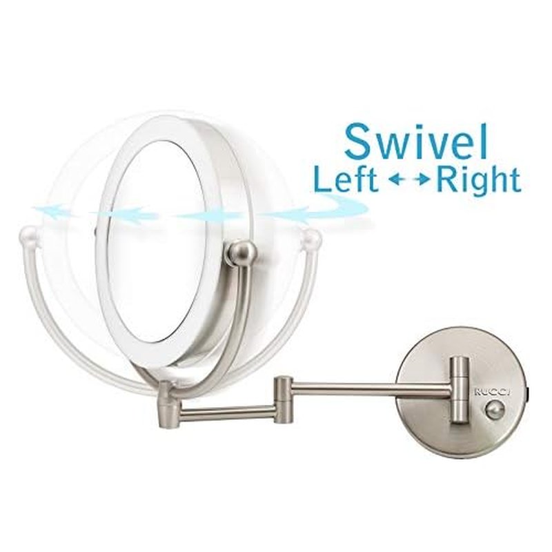Wall Mount LED Lighted Makeup Mirror, AC Adaptor, 10x/1x Magnification, Satin Nickel Finish 8.6"D x 17.5"L by Rucci