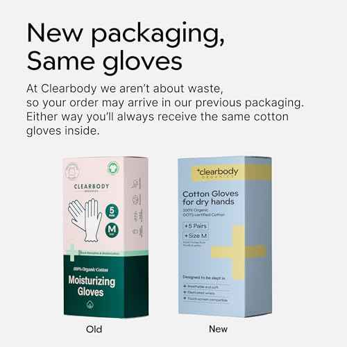 Clearbody Organics 100% Organic Cotton Gloves - 5 Pairs, Medium, White - Overnight Moisturizing White Gloves for Dry Hands