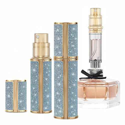 AE00BL Sparkling Travel Perfume Bottle, 5ml Mini Perfume Atomizer Sprayer, Glitter Diamond Pump Fill Perfume Bottle for Traveling, Vacation & Bussiness (Sparkling Blue)