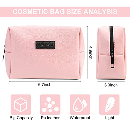 MAANGE 2 Pcs Small Makeup Bag For Purse, Travel Cosmetic Bag Makeup Pouch PU Leather Portable Versatile Zipper Pouch For Women (Pink+Green)
