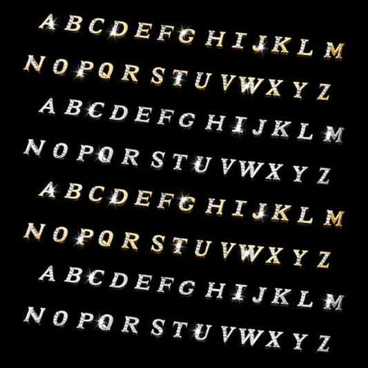 104 Pcs Rhinestone Letters Nail Studs Nail Charms, Letters Nail Rhinestones Decoration Alphabet 3D Nail Charms, Silver Gold Nail Jewels Nail Charms Y2K, Nail Accessories for Nail Art Manicure Supplies