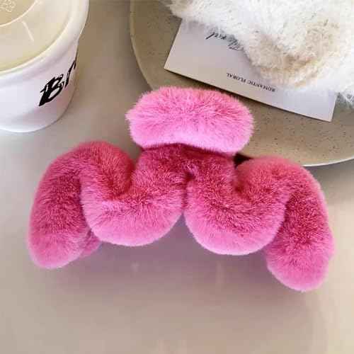 3Pcs Fuzzy Large Faux Fur M-Shaped Hair Claws Winter Plush Fluffy Wave Claw Clips