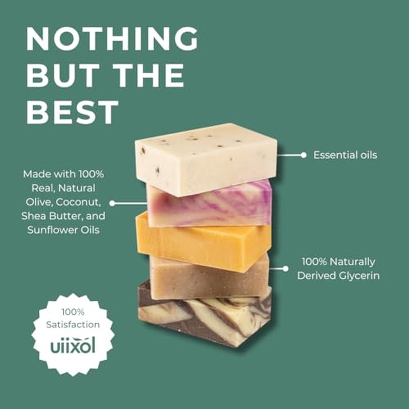 Handmade Soap Bars Set of 7, Almonds, Lavender, Peppermint, Rosemary, Roses, Tangerine, Olive 3.5 oz each