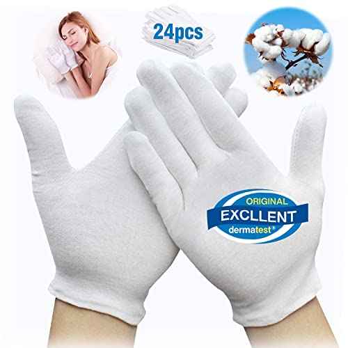 Cotton Kids Gloves - 24pcs Soft White Moisturizing Eczema Gloves for Dry Hands SPA Inspection (X-Small)