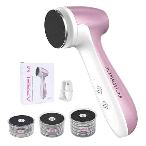 AprElm-E7 Rechargeable Electric Foot Callus Remover with 3-Sizes 120Pcs Sandpaper Discs, Professional 1000RPM 3-Speed Control Electric Foot File (Pink)