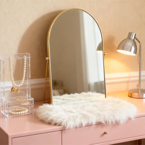 Golden Metal Mirror Vanity Table Desk Arch Makeup Bathroom Mirror Rotation Framed Standing Mirrors 90¡ÆAdjustable Room Decor for Living Room,Bedroom,Tabletop