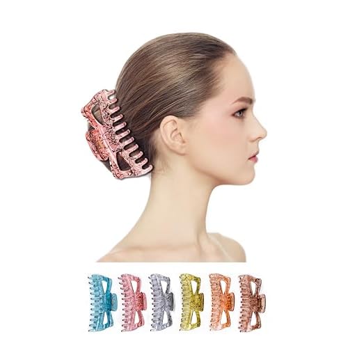Extra Large Claw Clips for Thick Hair, 6.3 Inch Strong Hold Matte Jumbo Accessories for Women Long Curly Hair Cute Nonslip French Giant Big Jaw Clip (Red Pink Blue Black Brown Yellow)