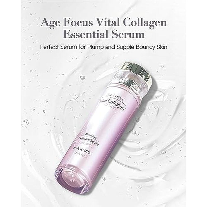 ISA KNOX AGE FOCUS VITAL COLLAGEN Essential Serum (2.4fl oz) - Korean Skin Care, Ampoule by LG Beauty. Hydrolyzed Collagen, Vitamins C, B12 & E