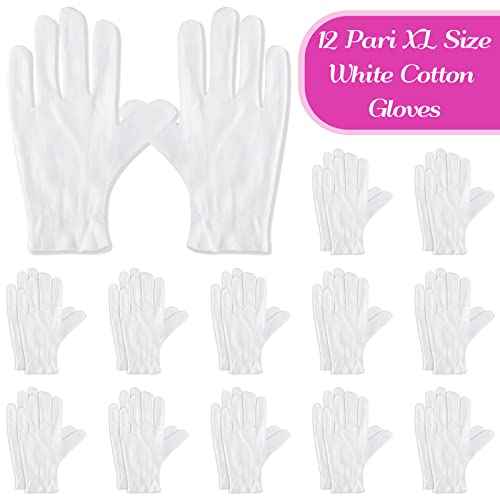 Paxcoo 12 Pairs XL White Cotton Gloves for Dry Hand Moisturizing Cosmetic Eczema Hand Spa and Jewelry Inspection