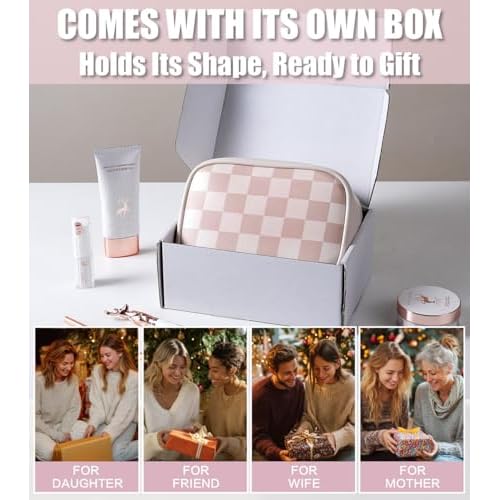 Travel Makeup Bag Cosmetic Bag for Women,Small Makeup Organizer Bag,Cute & Waterproof Vegan Leather Makeup Case with Multiple Compartments,Toiletry Bag for Cosmetics (BROWN)