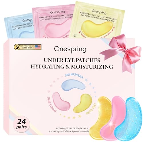 Eye Masks (24 Pairs) - Gifts for Her - Caffeine, 24K Gold and Retinol Under Eye Patches for Puffy Eyes, Dark Circles & Fine Lines, Bachelorette Party Favors, Birthday, Bridesmaid Gifts