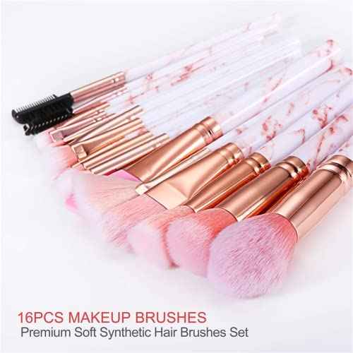 Makeup Brushes Set DUAIU 16PCS Marble Make up Brushes Foundation Eyeshadow Concealer Eyebrow Blush Face Mask Brush Set With Gift Box Make Up Tool£¨Pink)
