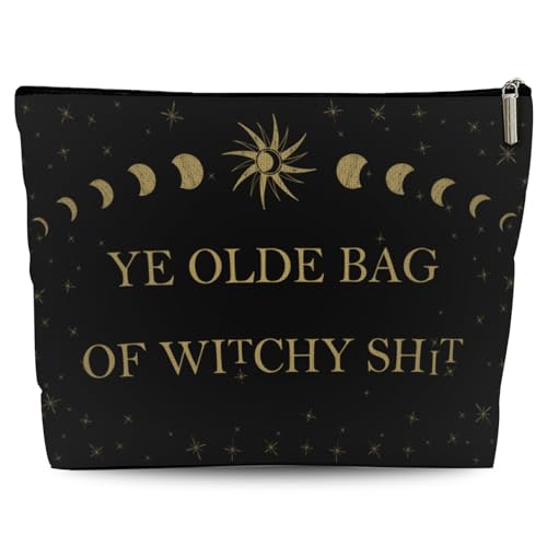 Witchy Gifts for Women, Ye Olde Bag of Witchy Sht Makeup Bag, Witch Stuff Birthday, Halloween Cosmetic Bag with Zipper (Black)