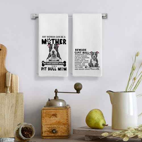 Pitbull Kitchen Towels Set - Decorative Hand Dish Tea Towels for Women, Mom Gifts - Beware Dog Design 16x24 Inch