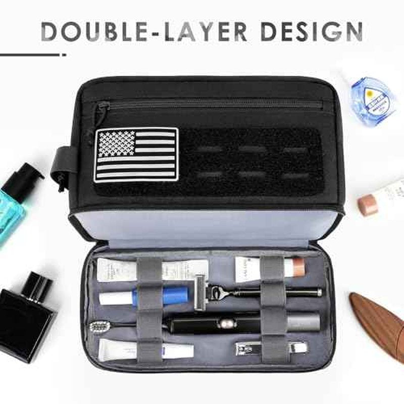 ETRONIK Tactical Toiletry Bag for Men, Travel Hygiene Bag with Double-layer, Hanging Toiletry Bag Water-Resistant Shaving Dopp Kit with EDC Molle Pouches, Bathroom Shower Makeup Bag Women, Black