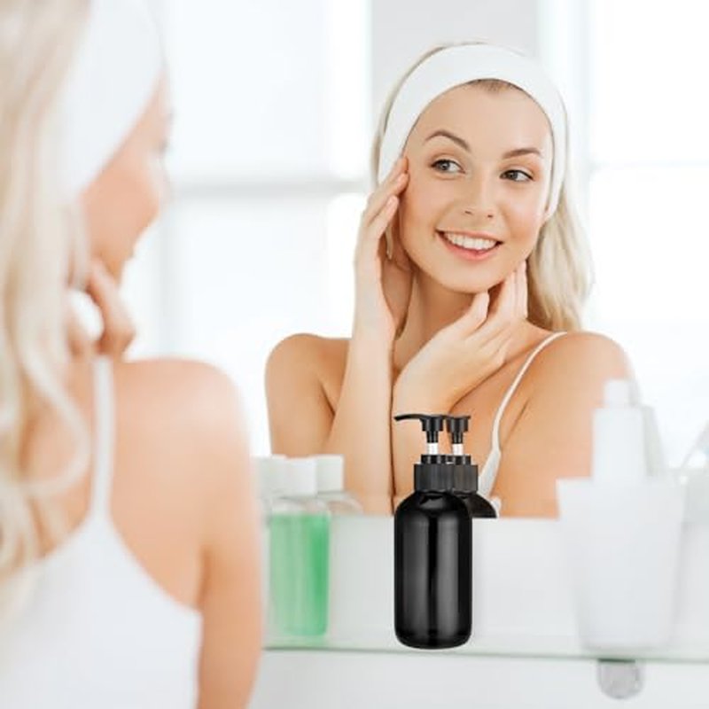 Tanlade 24 Pcs 8 oz Glass Pump Bottle Empty Bottle Glass Soap Dispenser with Pump Refillable Containers and Labels Funnels for Essential Oils Cleaning Products Lotions Conditioner (Black)