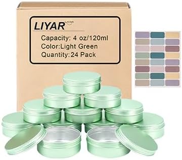 Aluminum Tins - 4oz Round Containers with Lids for Salves, Spices & Lotion Bars | 24 Pack - Pale Green