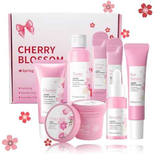 Skincare Gifts For Teenage Girls,Cherry Blossom Skincare Sets,Facial kit,Pamper Sets For Women Gifts,Skin Care Sets & Kits (One Size, Cherry Blossom-SetA-Base Moisturizing)