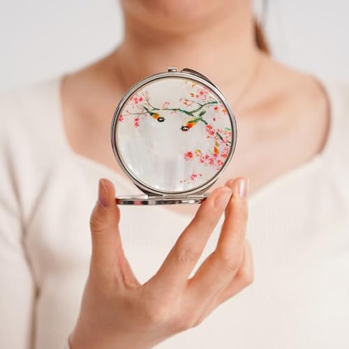 February Mountain Mother of Pearl Compact Mirror ? Dual Magnification Gift for Women, Mom, Sister ? Birthday or Christmas Idea (1, Spring Whispers)