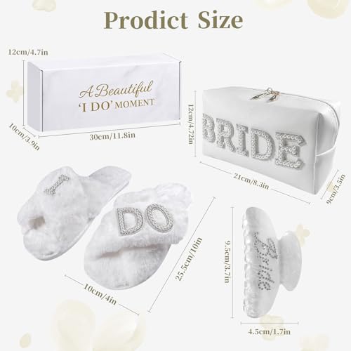 Bridal Shower Gifts, Bride To Be Gift Set, Wedding Gifts for Bride, Bachelorette Gifts for Bride, Engagement Gift for Her, Bachelor Party Christmas Gifts, Makeup Bag, I DO Slippers, Hair Clip