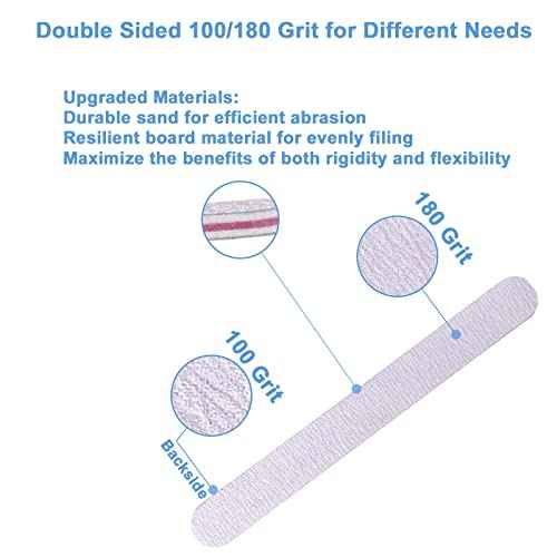 50 Pcs Nail File, Emery Board Nail Files for Acrylic Nails and Natural Nails, 100/180 Grit Double Sided Fingernail File Gel Nail Professional Reusable Washable Manicure Pedicure Kit Set Gray